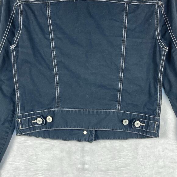 VTG Y2K Gap Cropped Denim Trucker Jacket Womens S Stretch Black White Stitch - Picture 5 of 11